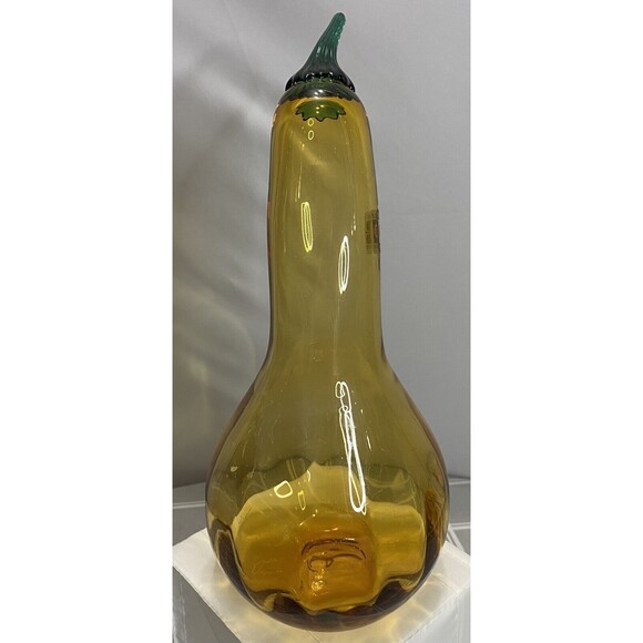 Blenko Handmade Amber & Green Glass Squash Gourd - Picture 2 of 9